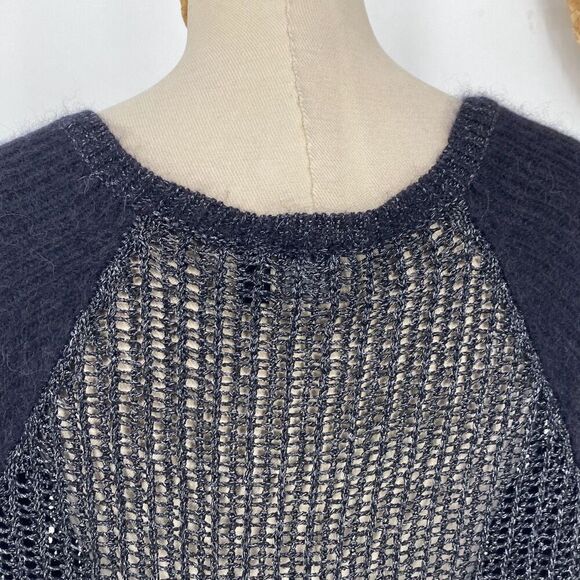 Eileen Fisher Project L Mohair Viscose Wool Blend‎ Metallic Open Knit Round Neck - Picture 11 of 16